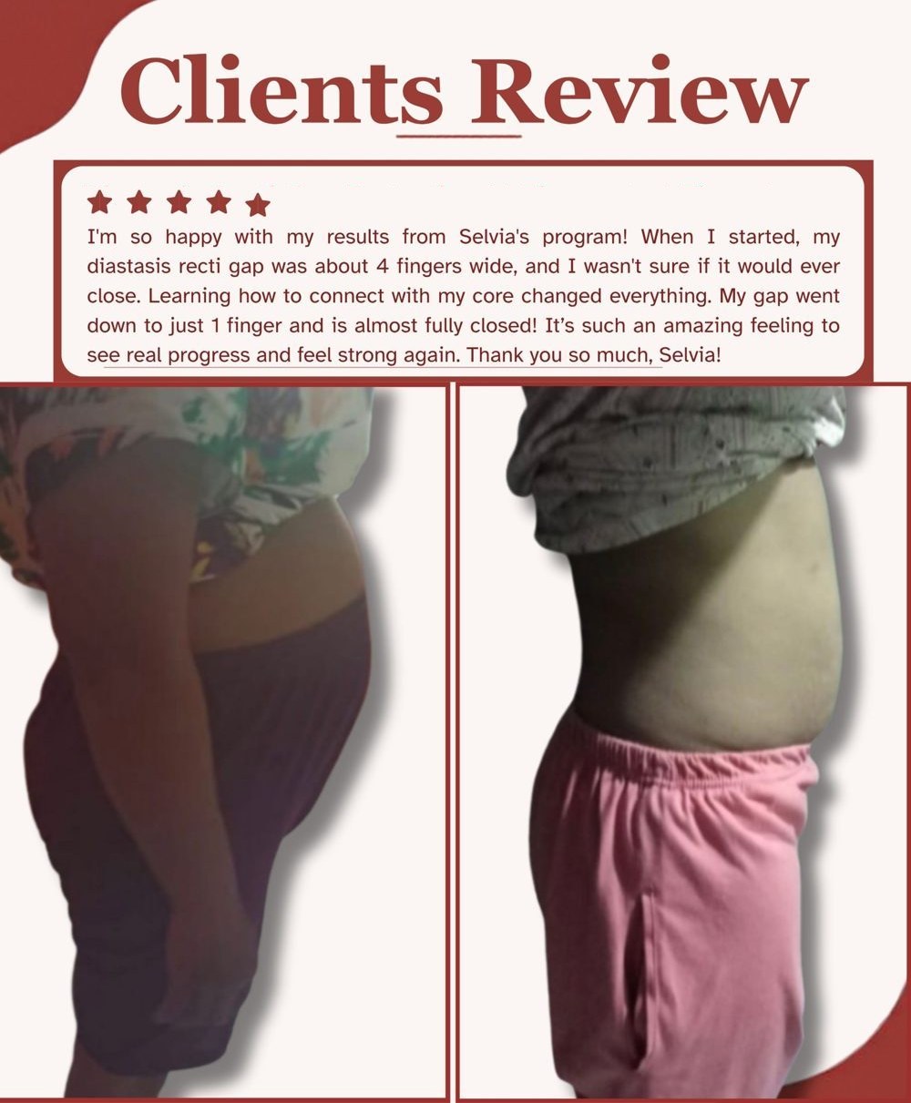 Client review, five stars, with before and after photos shared with her permission
